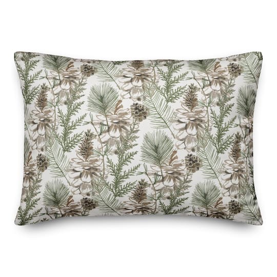 Pinecones &#x26; Greenery on White Rectangle Throw Pillow
